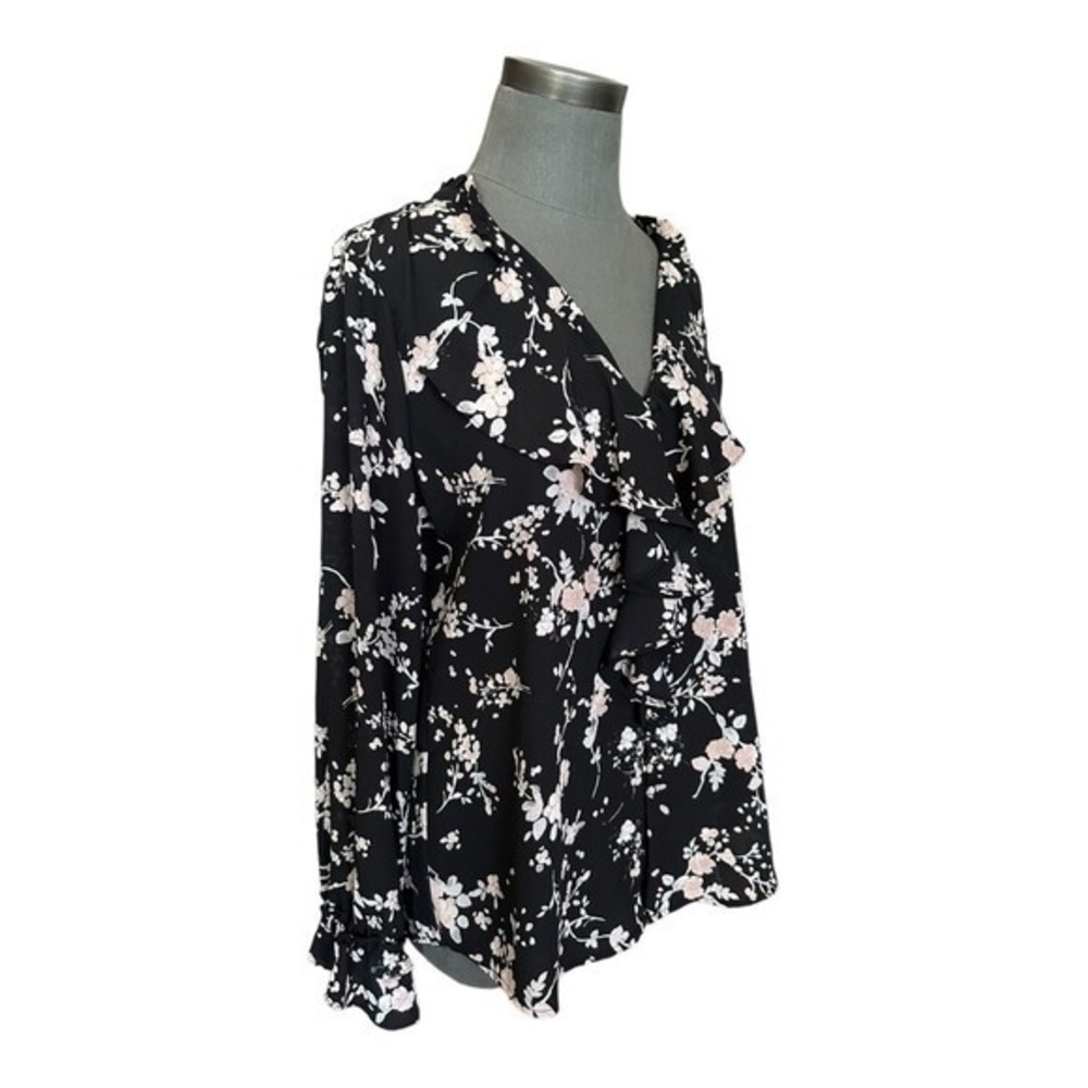 KARL LAGERFELD Floral Chiffon Blouse Long Sleeve Button Front Size M NWT - Picture 5 of 7
